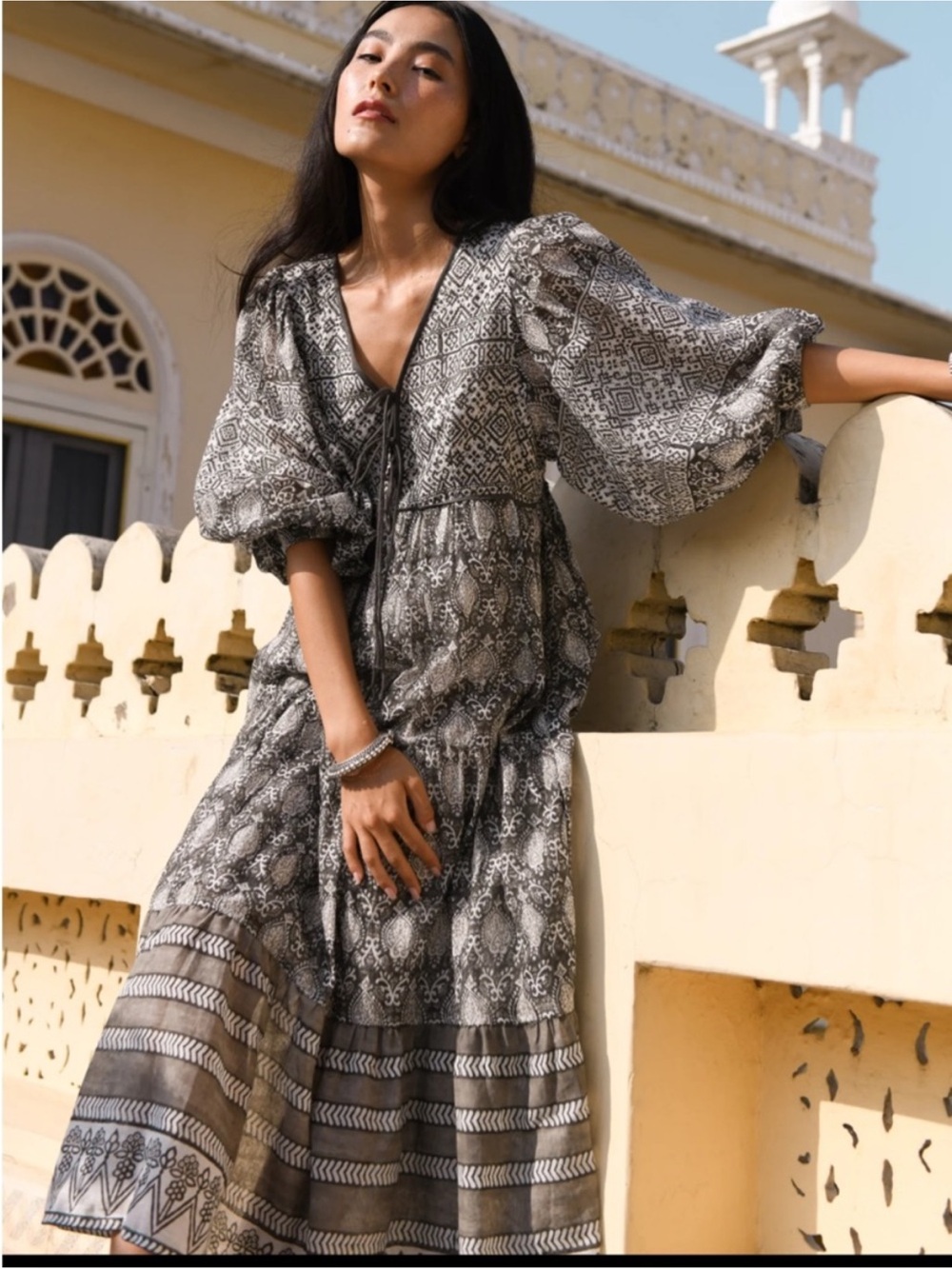Daughters of India Jasmine Midi Dress in Charcoal size XS